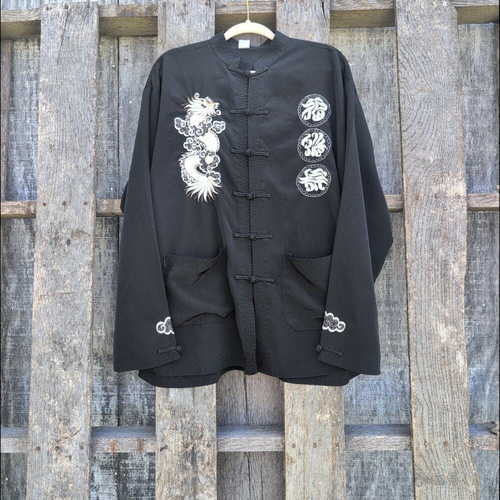 Vtg Nehru Collar 100% Silk Frog Enclosure Embroidered Dragon Jacket Women's 2XL